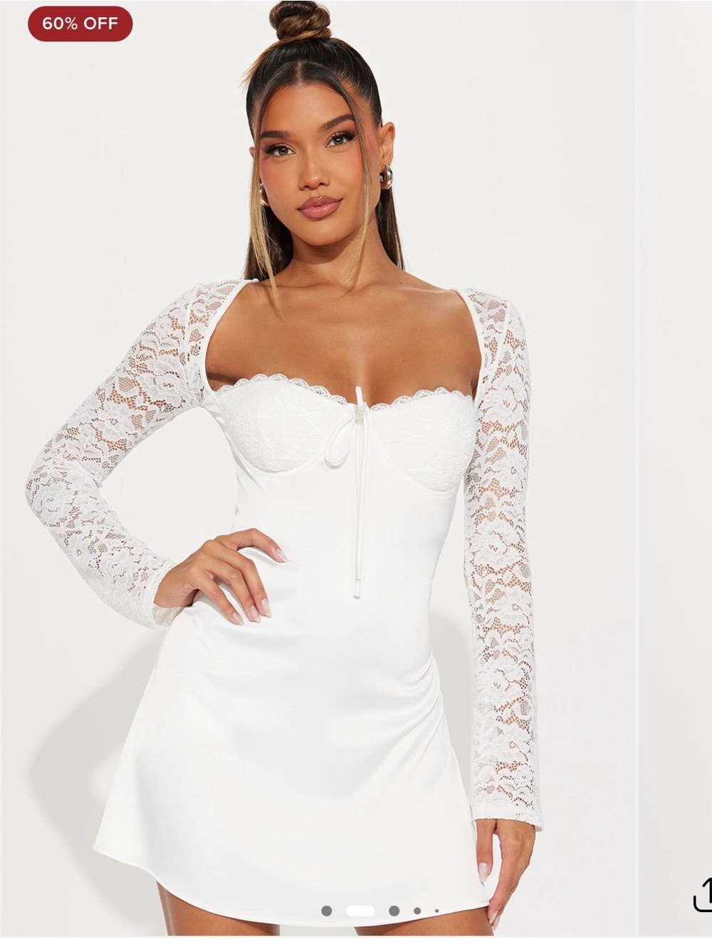 White Lace Sleeve Sweetheart Mini Dress